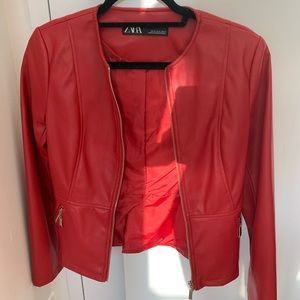 Zara red leather jacket
